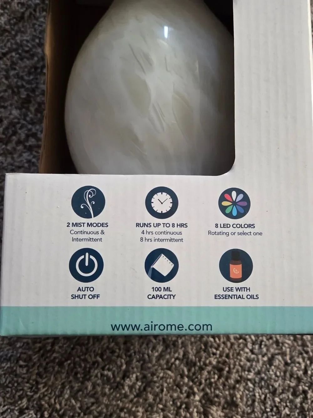 Airomé Rainstorm White Ultrasonic Essential Oil Diffuser, NEW